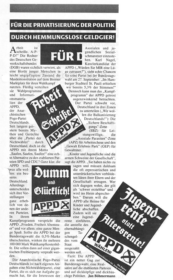 Zeitungsartikel über APPD zur Bundestagswahl 1998