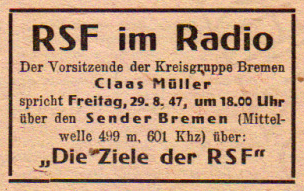 Anzeige RSF im Radio