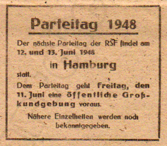 Anzeige Parteitag der RSF 1948