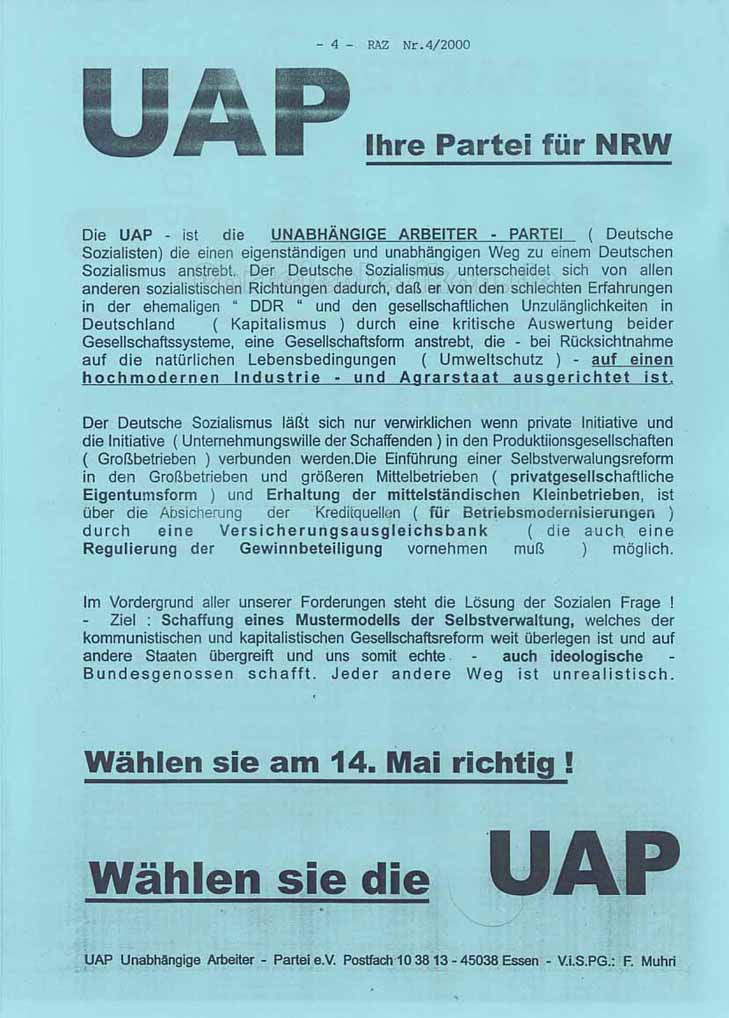 Flugblatt: Ihre Partei für NRW