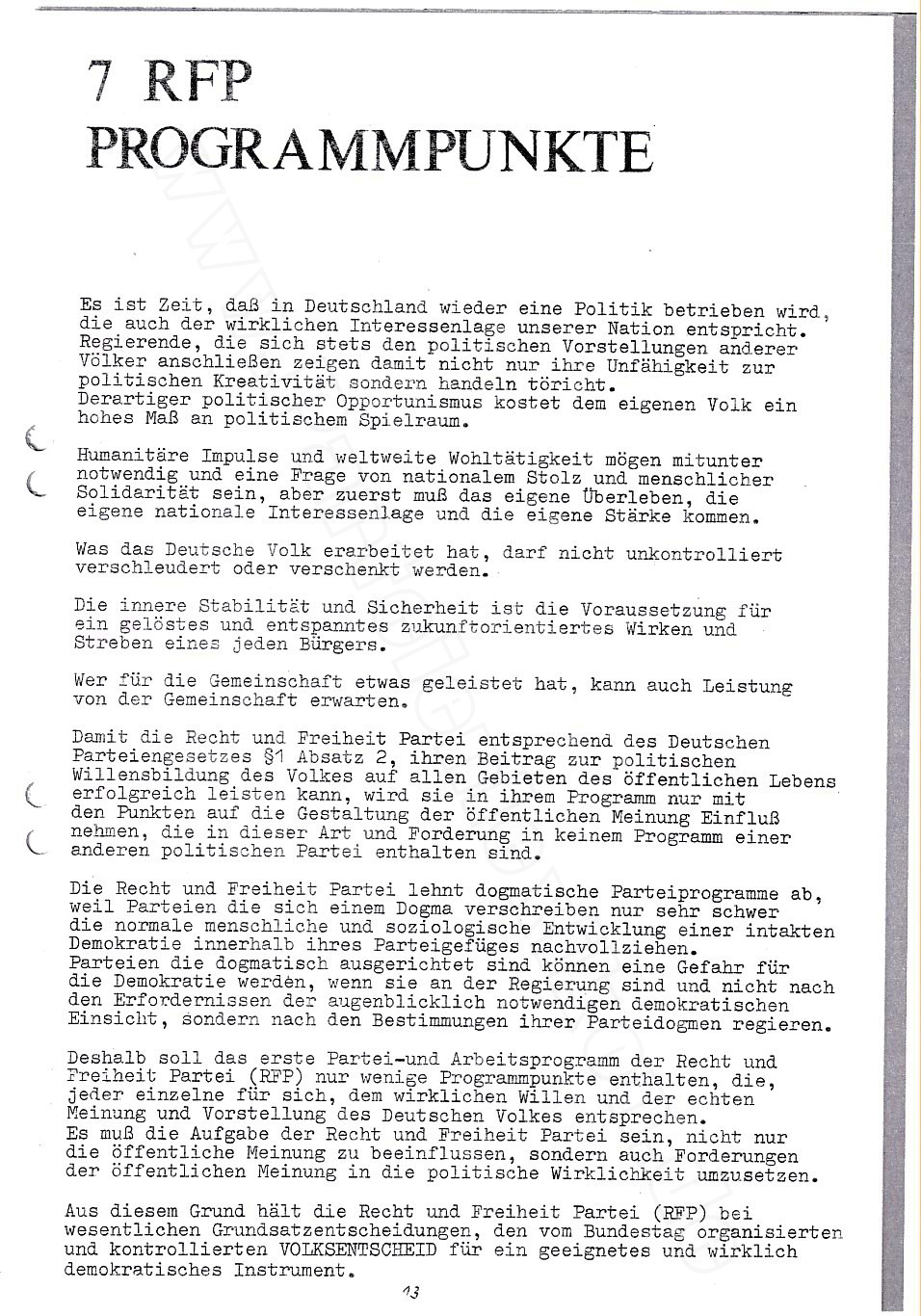 Parteiprogramm der RECHT und FREIHEIT PARTEI (RFP), Einleitung